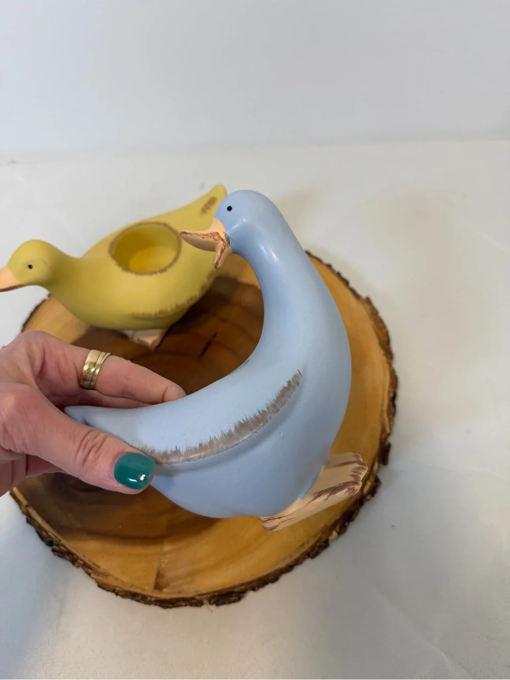 Party Lite Pair Ceramic Duck Tea light Candle Holders‎ Pastel Yellow and Blue